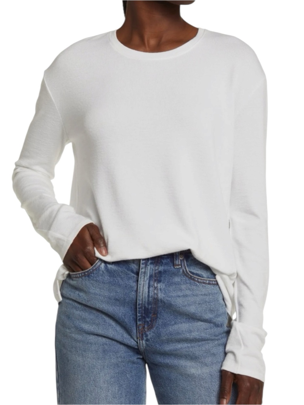RAG & BONE The Knit Long Sleeve T-Shirt White Medium Soft Knit Top